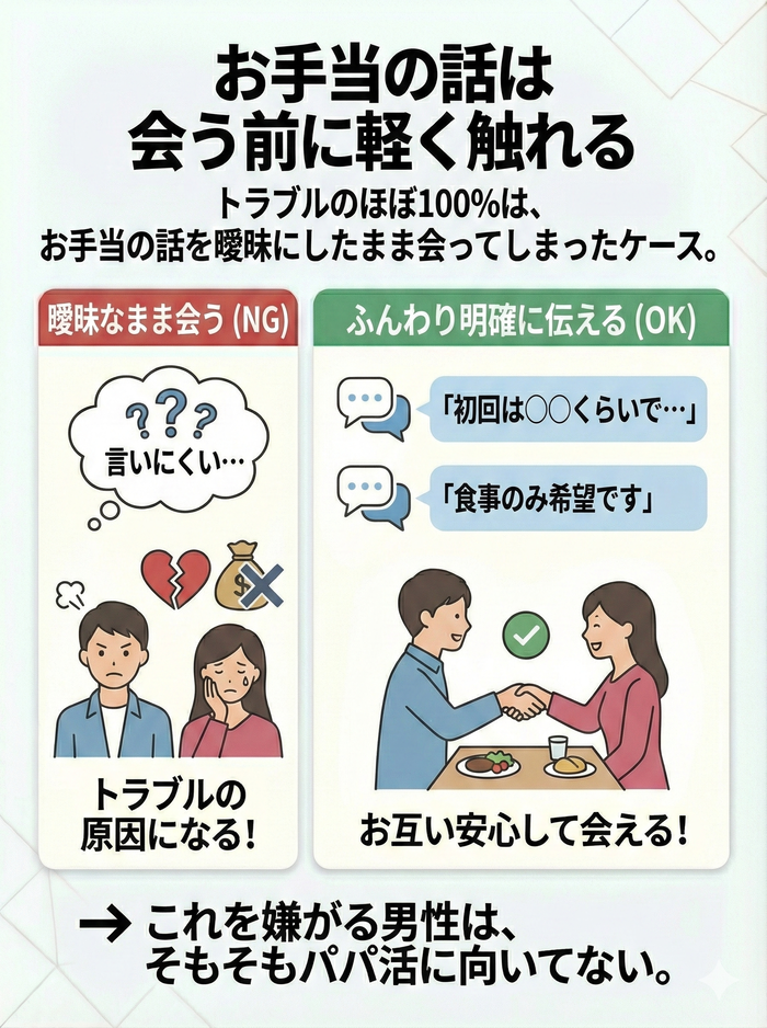 お手当の話は軽く明るくふんわり触れるだけで十分