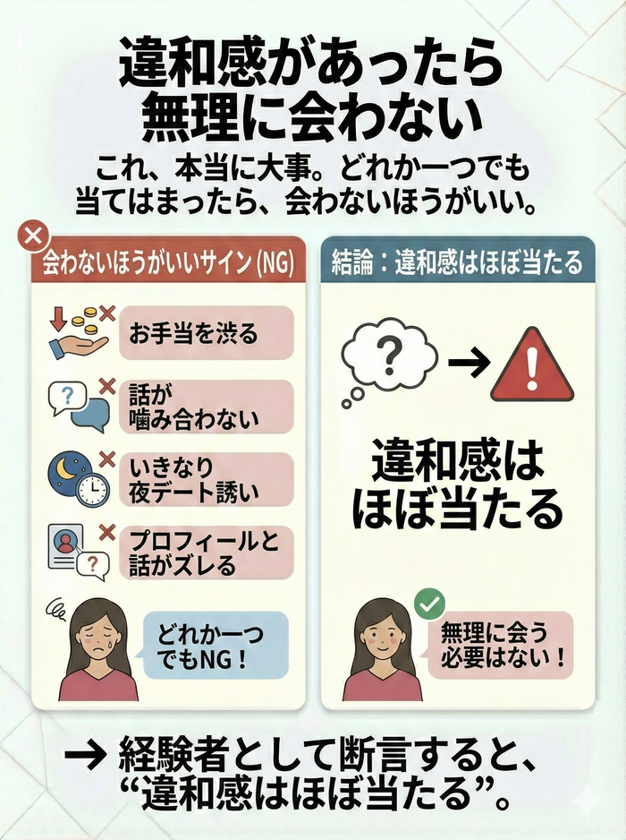少しでも違和感があったら無理に会う必要はない