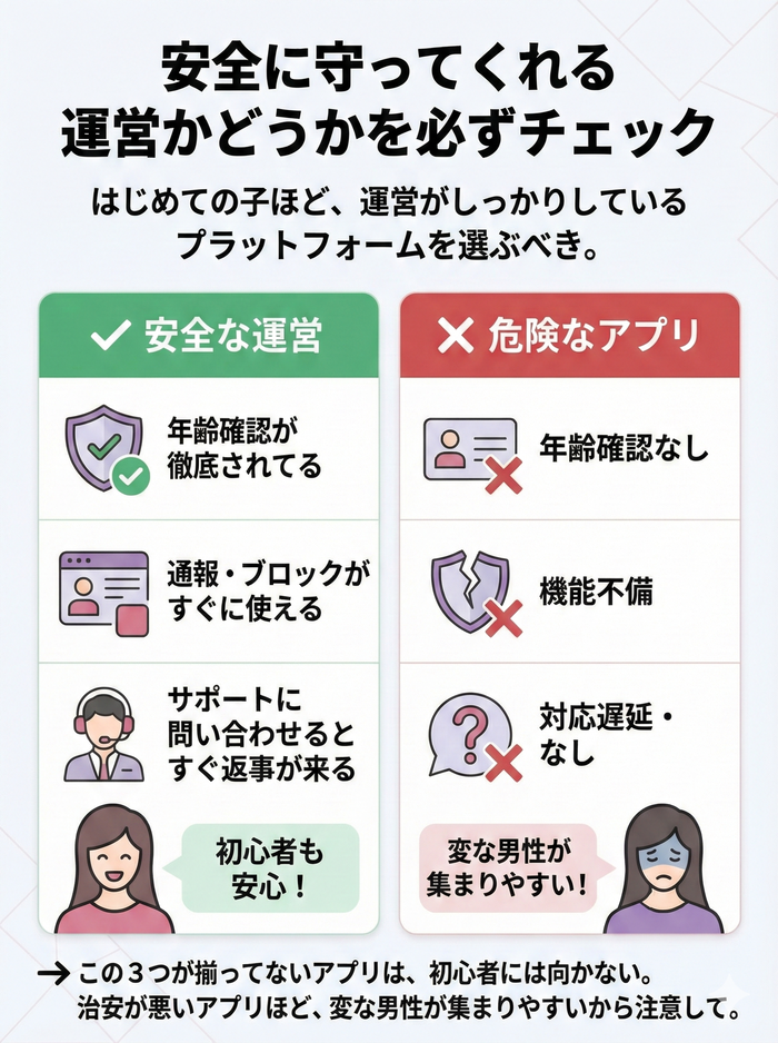 安全に守ってくれる運営かどうかを必ずチェック