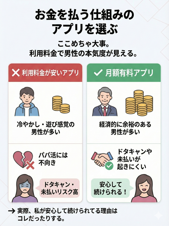 男性がしっかりお金を払う仕組みのアプリを選ぶ
