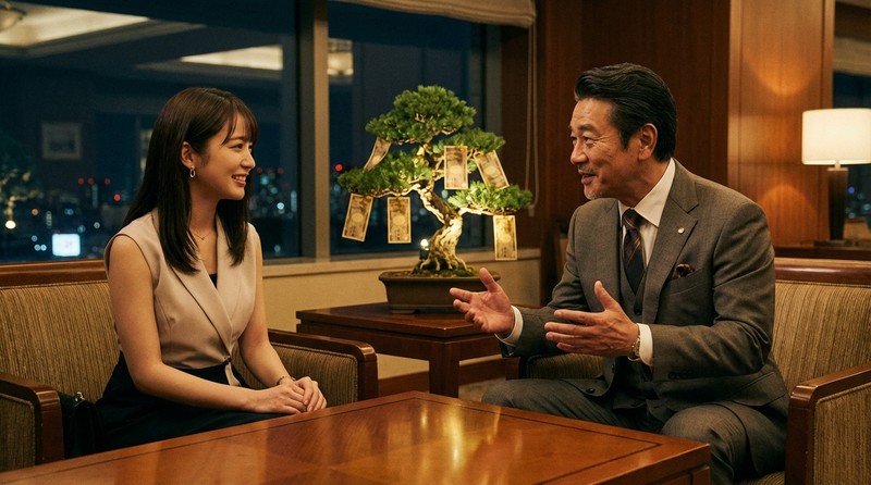 おじさんの自慢話にニコニコできるなら、そこは「お手当の成る木」シーンのイメージ写真